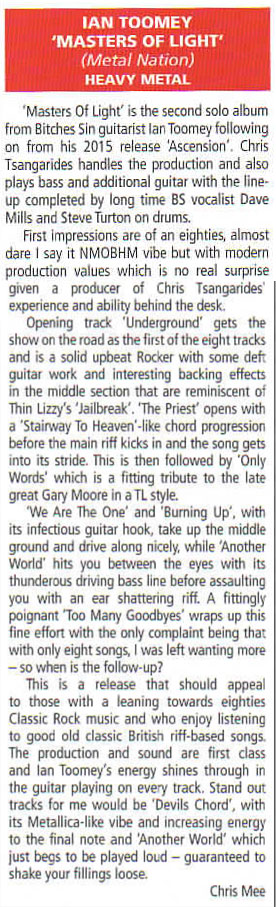 Ian Toomey Review 'Master of Light' - Fireworks' rock magazine (Spring Edition 2017)